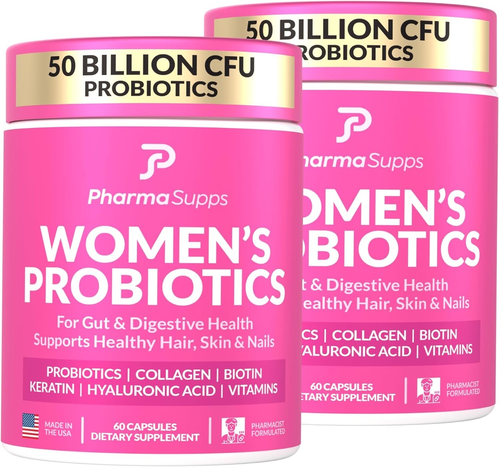 ADGANCED Kvinder Probiotika til Gut Sundhed - Hår, hud, og negle Vitaminer Support - 50 Millioner CFU w / Collagen, Biotin & Keratin - Probiotisk supplement til fordøjelse og bloating Relief, USA- Made