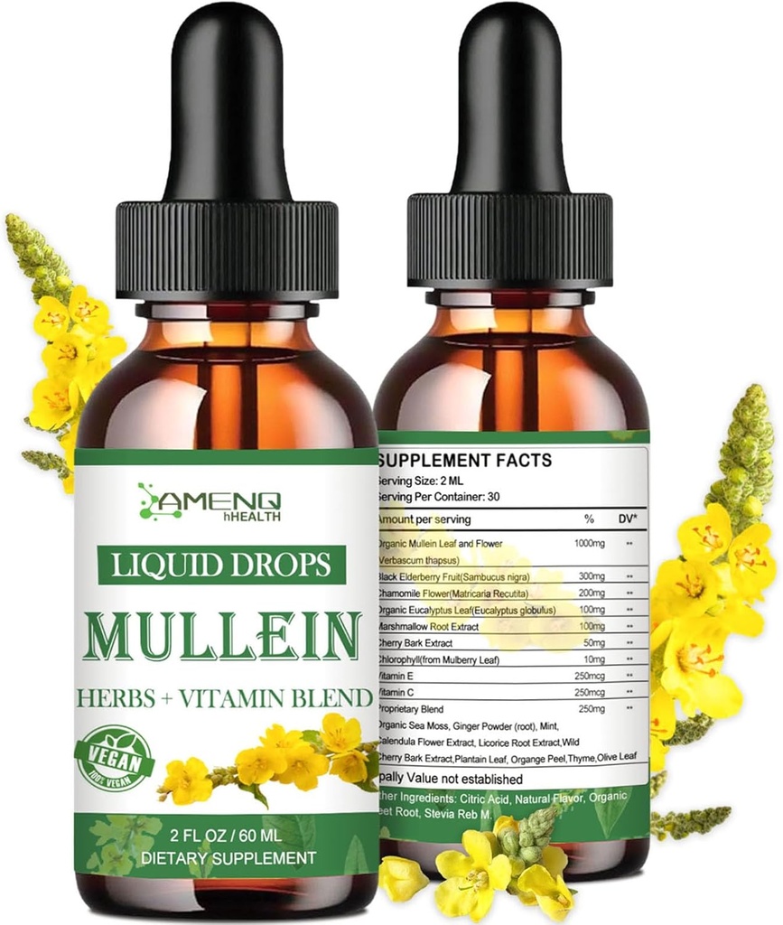 Mullein Drops til Lungs, Kraftfuld Lung Cleanse Detox til Ryger, Organic Mullein og Chlorophyll Drops til Lungs, Mullein Leaf Extract til Lung & Bronchia, Respiratoriske Sundhed, Immunboost 2 FL / OZ