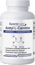 Superior Labs Acetyl L- Carnitin 500 mg, højpotens ALCAR, Pure Non- GMO, Zero Synthetic Additives, Maximum Absorption, Energy & Fat Metabolisme, Brain, Nerve & Cellular Detox Support, (200 Veg Caps)