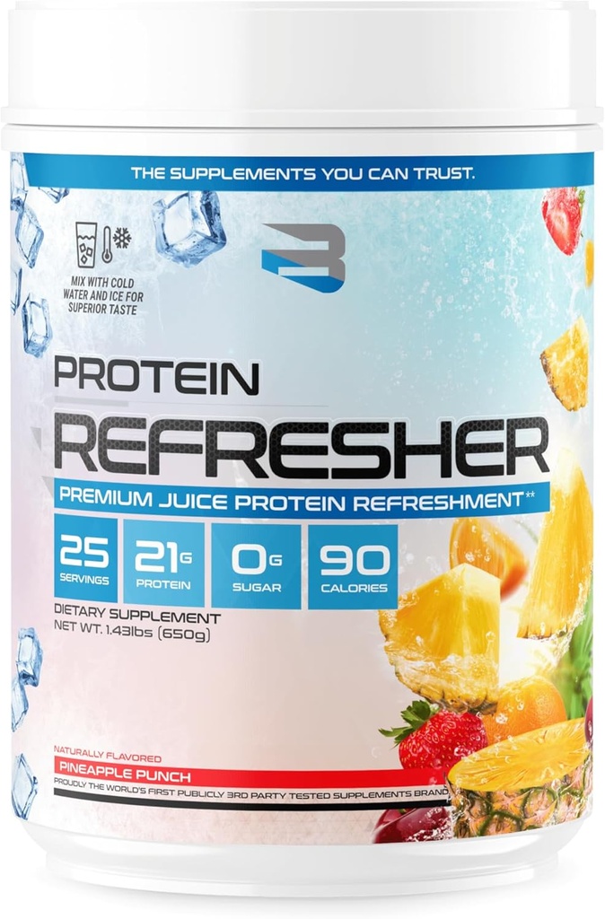 Believe Supplements Protein Refresher (25 Servings) - Revolutionary Juice-Type Whey Protein Powder for Fitness, Bodybuilding, Gym, or for Bigger Protein Intake (25 Scoops, Pineapple Punch)