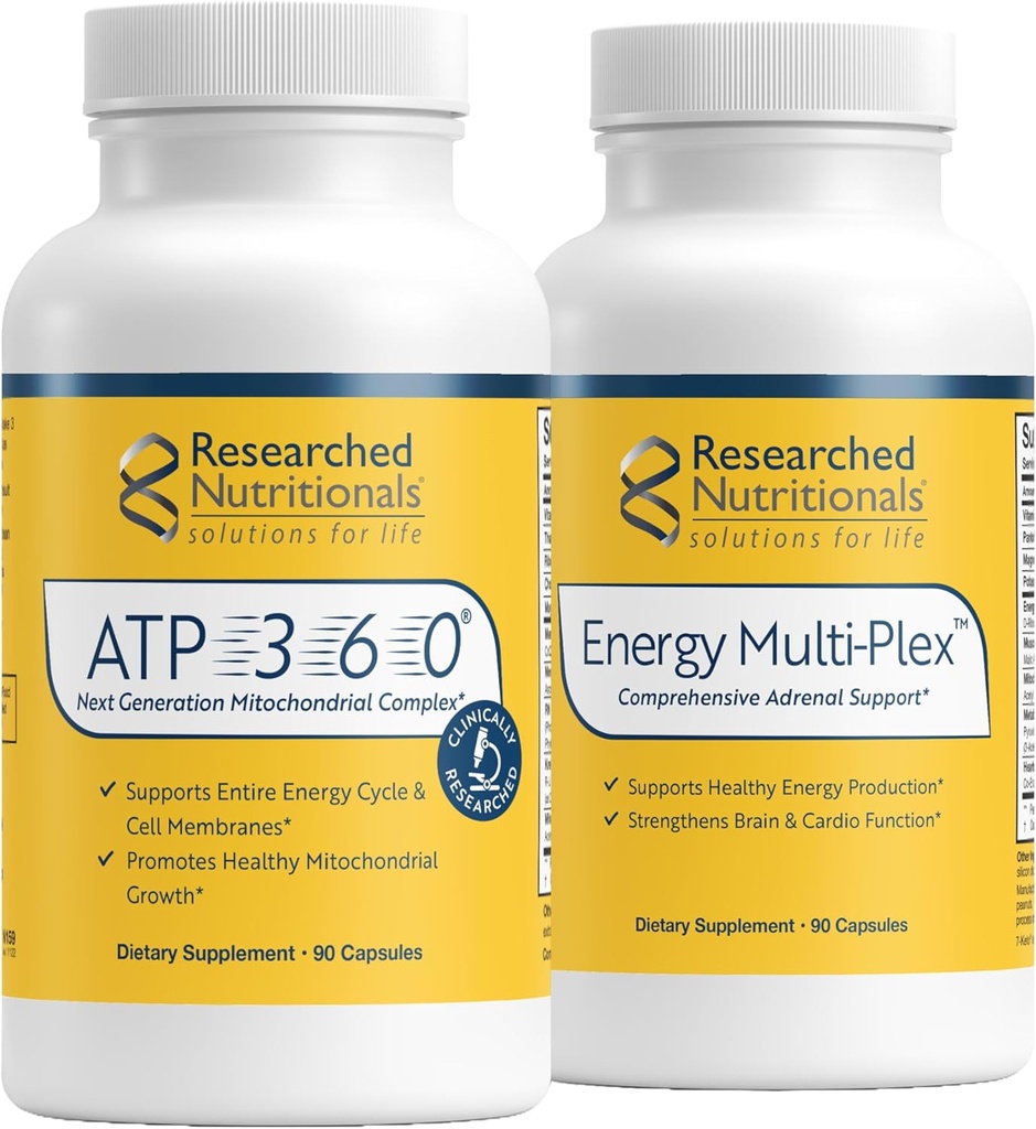 Forskning Ernæringsmidler Mænd & Kvinder Vitaminer til energistøtte - Optimeret energi Duo - Adrenal Support & Mitokondriel Kosttilskud til fremme af Optimal Cellular Energy - ATP 360 & Energy Multiplex
