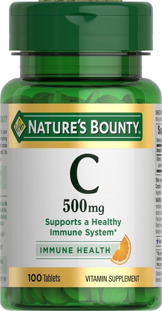 Naturens Bounty C-vitamin tabletter, Vitamin tillæg, understøtter et sundt immunsystem, 500mg, 100 Tæl