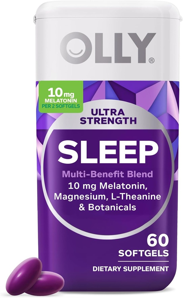 OLLY Ultra Strength Sleep Softels, 10mg Melatonin, L- Theanin, Kamille, Magnesium, Lemon Balm, Understøtter dyb rolig søvn, Nattetid Sleep Aid, Non Habitat-Forming - 60 Greve