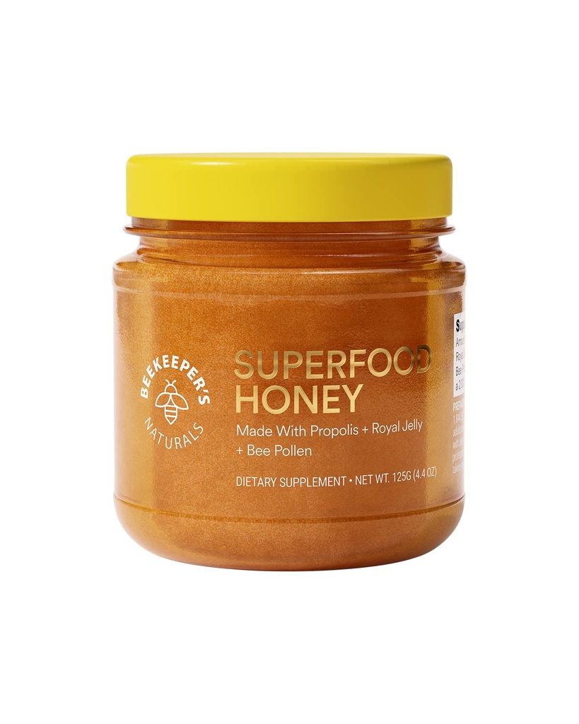 Superfood Honey by Beekeeper 's Naturals - Bee Pollen, Royal Jelly, Propolis, Honning - Natural Energy, Immunsupport, Mental Clarity, Atletisk Performance (4.4 oz)