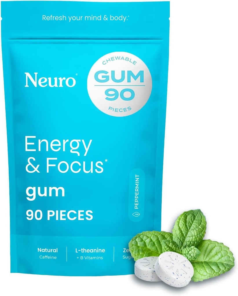 NeuroGum Energy & Focus Gum (90 Count Bag, pebermynte)