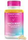 Pink Stork Maca Root Kapsler til kvinder - Økologisk Maca med BioPerine ® til Hormonal Balance, Energi + Wellness - Understøtter perimenopause, menstruation sundhed, og Vitality