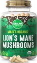 Maju Superfoods Organic Lions Mane Mushroom Capsules 90ct, Fruiting Bodies Steam Extract, Organic Mushrooms med Black Pepper Extract, Hericium Erinaceus