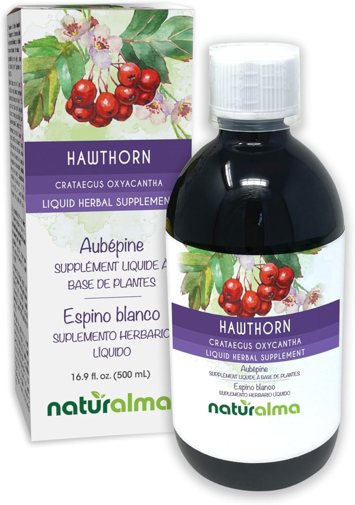 Naturalma Hawthorn (Crataegus oxyacgaris) Blad- og blomst Alkohol- Free Tincture - 16,9 fl oz Liquid Extract in Drops - Herbal Supplement - Vegan