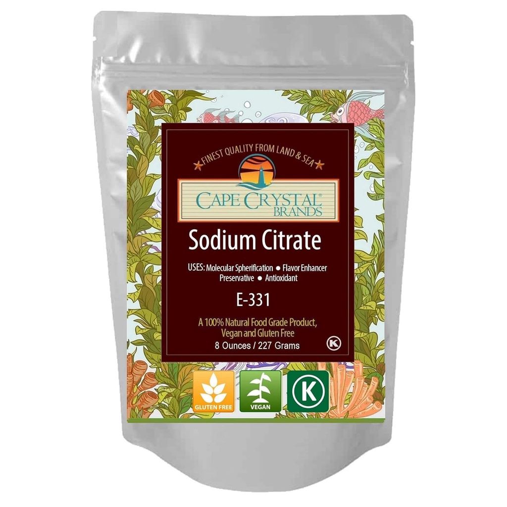 Natriumcitrat 100% Food Grade Note 124; Forhindrer tidlig gellering i spherifikation - Kosher Certified (8 Oz)