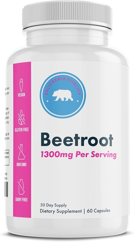 Rødbeder kapsler - 1300mg per servering, 60 kapsler, 30 Servering - Vegan, Non- GMO - Lavet i USA - Premium Rødbeder supplement til voksne