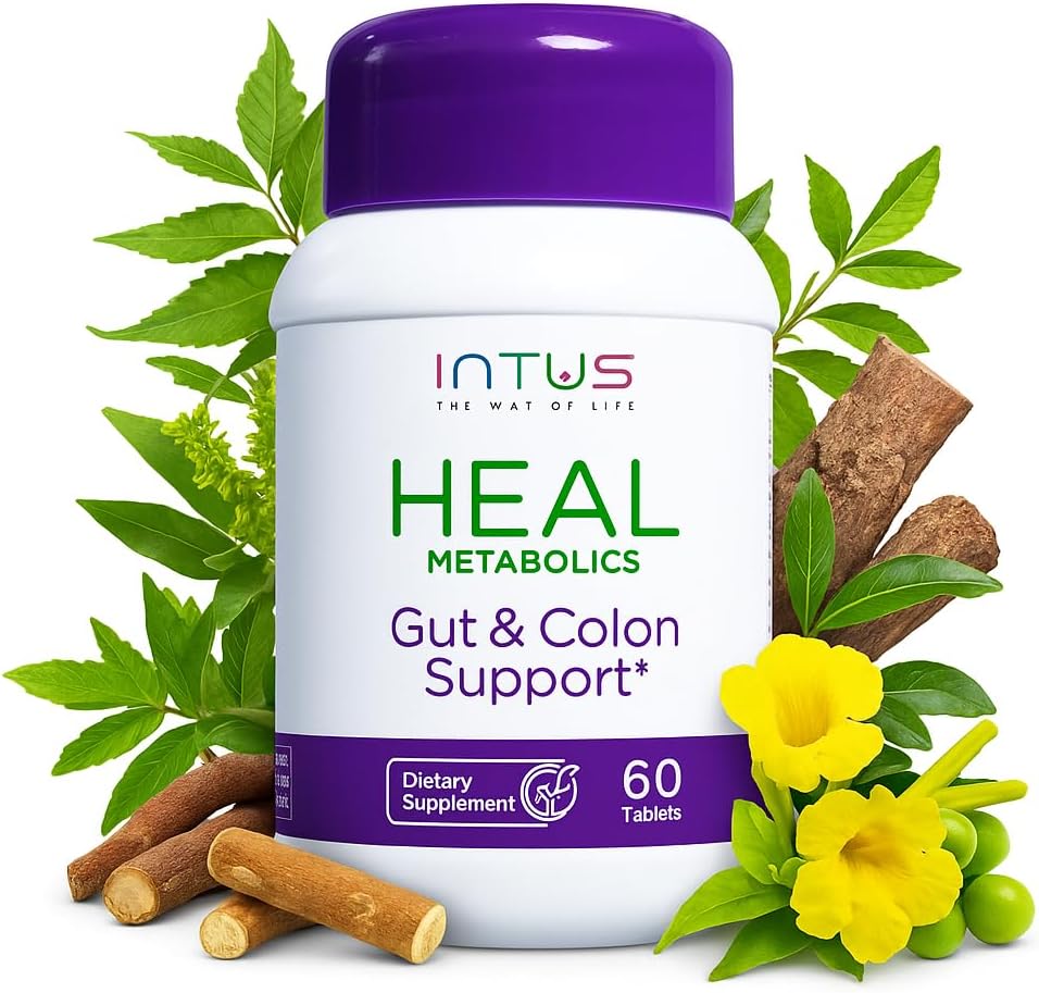Intus Heal Colon Cleanse og Gut Health Supplement for Kvinder - Ayurvedic Detox Cleanse for fordøjelsessygdomme - Gut Detox Cleanse & Body Detox for Kvinder - 60 tabletter