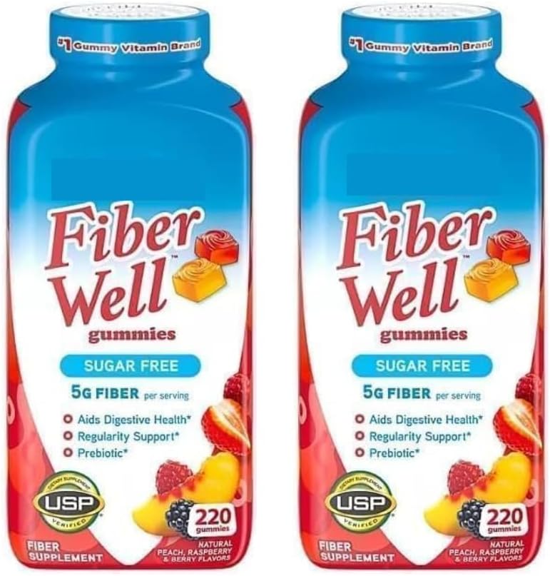 Vita Fiber Well Gummies, Sugar Free, Peach, Hindbær & BlackBerry Flavors, 220 Greve