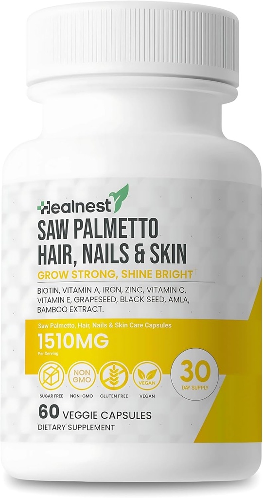 Hår, negle & hudpleje med - Saw Palmetto, Biotin, Amla - 60 Non- GMO, Gluten Free, Veggie kapsler til mænd og kvinder