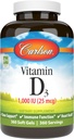 Carlson - D3- vitamin, 1000 IE (25 mcg), Knoglesundhed, muskelsundhed, Cholecalciferol, D-vitamintilskud, D3- vitamin Soft Gels, 360 Softgels