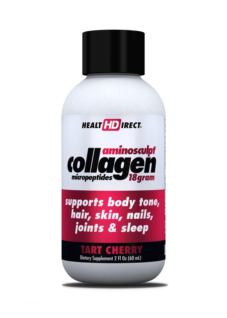 SUNDHEDSDIRECT - Medical- Grade flydende collagen shots - Aminosept Sugar- Free - Tart Cherry - 12 Servere, (12pk, 2oz Shots) - Godt for Joints, Bones, & Sleep - Bedre hår, Hud & Nails