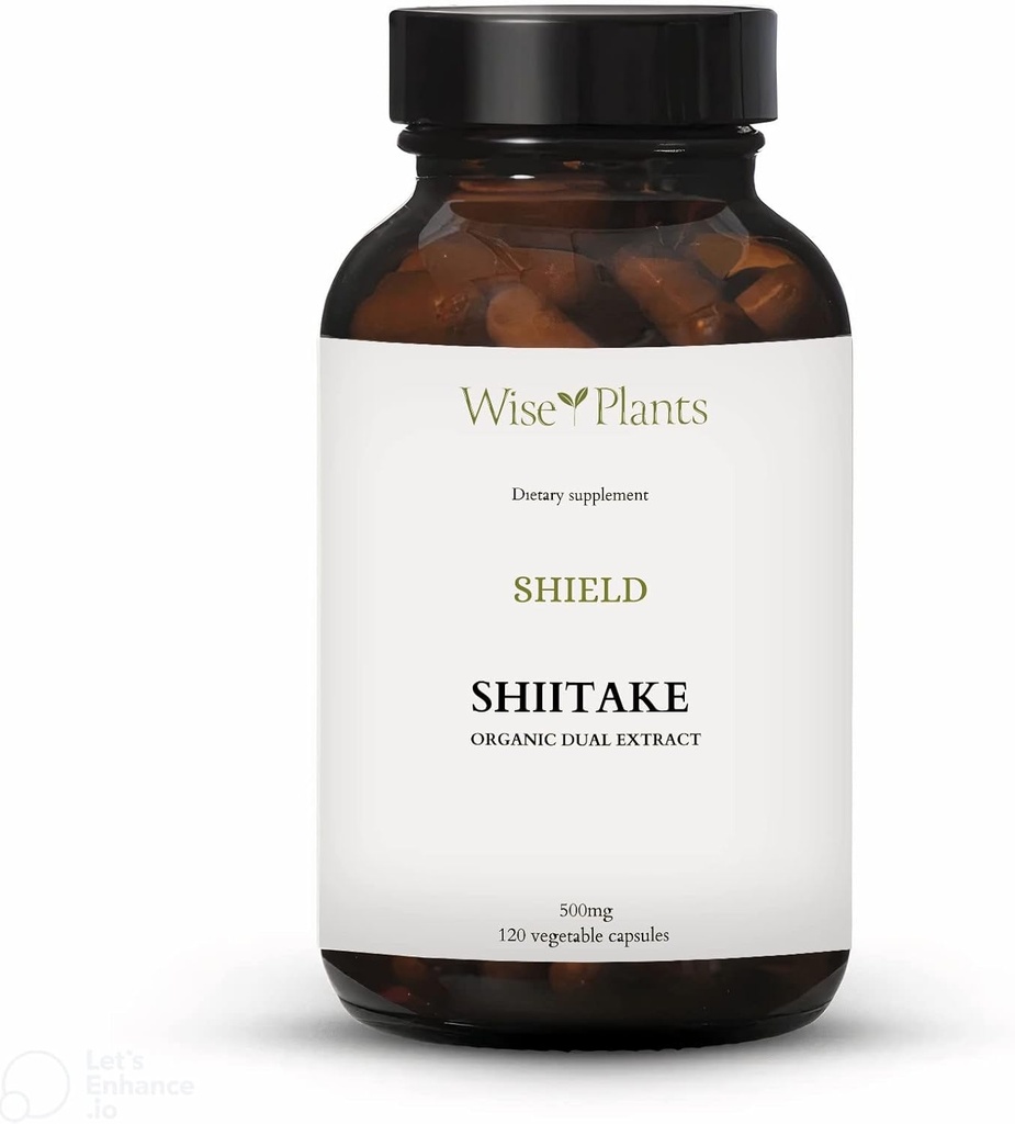 Shiitake Mushroom Supplement. Dual Extract, Pure Fruiting Body, 30% polysaccharider, 500 mg, 60- Day Supply. Kan understøtte sund immunfunktion og fremme hjerte sundhed.