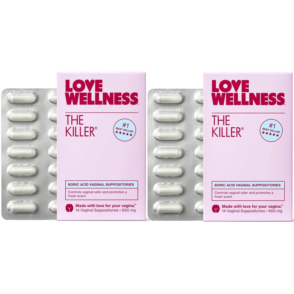Love Wellness The Killer Buddy 124; Boric Acid Vaginal Suppositbles Buddy 124; Balancer pH & Understøtter Odor Control, en sund vaginal Balance og Miljø Buddy 124; Fast- Fungerende & Fragrance- Gratis Buddy 124; Gentle & Effektiv Buddy 124; 28 Ct