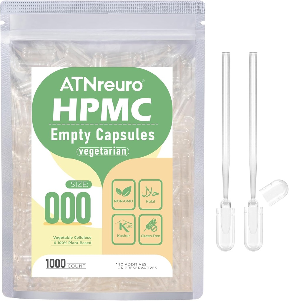 000 Tomme Veganske Kapsler med 2 Micro skeer - 1000 Tomme Vegetariske Kapsler - Tomme Piller Kapsler til Pulver Kosttilskud