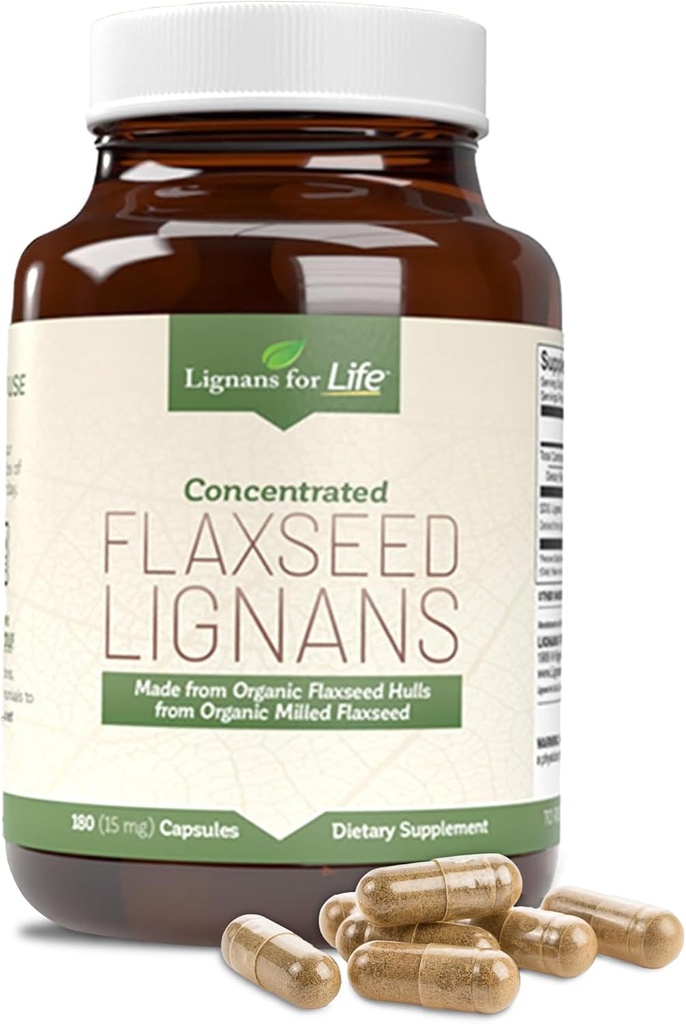 Lignans For Life Flaxseed Lignans for Dogs & People + SDG - Omega 3 Fedtsyrer, High Fiber Antioxidanter - Forbedre skinnende Coat, fordøjelse & hjerte sundhed for hunde, 15mg, 180 Flaxseed Kapsler, 1 pakke