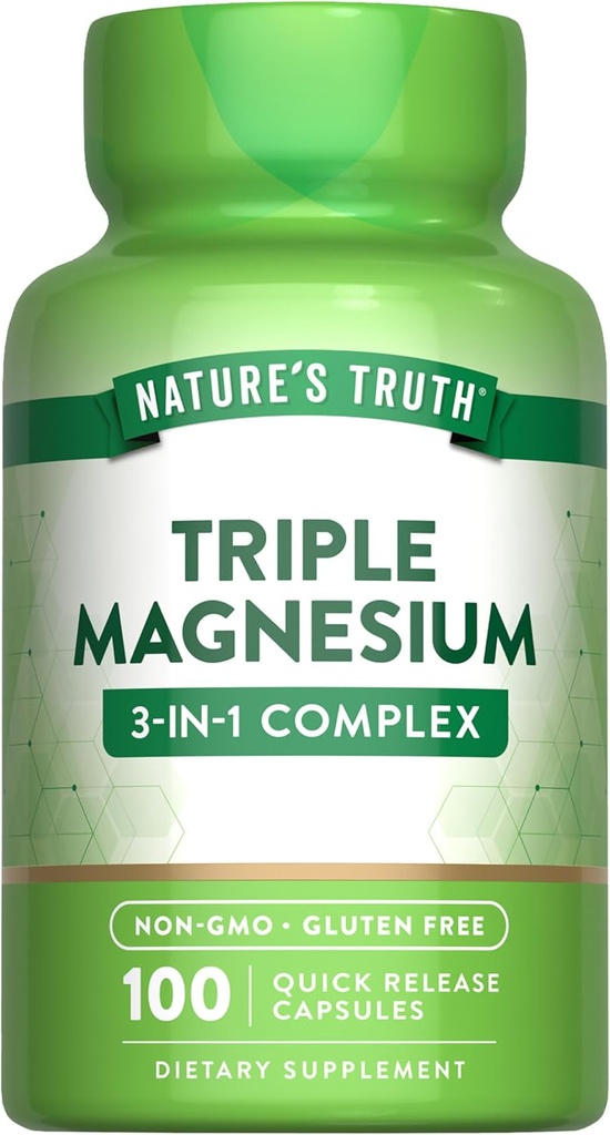 Nature 's Truth Triple Magnesium Complex Supplement Note 124; 100 kapsler fra Magnesium Oxide, Citrate & Aspartate