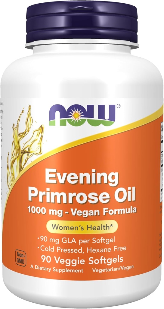 Now Foods Supplements, Aften Primrose Oil 1000 mg, Cold Pressed, Hexane Free, Vegan Formel, 90 Veg Softels