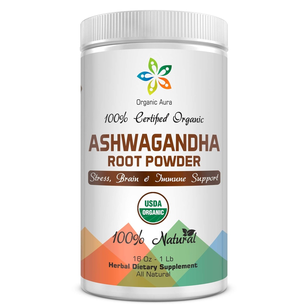 Certificeret Organic Ashwagandha Root Powder 16Oz -1Lb. Naturlig stress, hjerne og immunforsvar. Forbedrer den generelle sundhed. Raw Superfood. 100% Natural Herbal