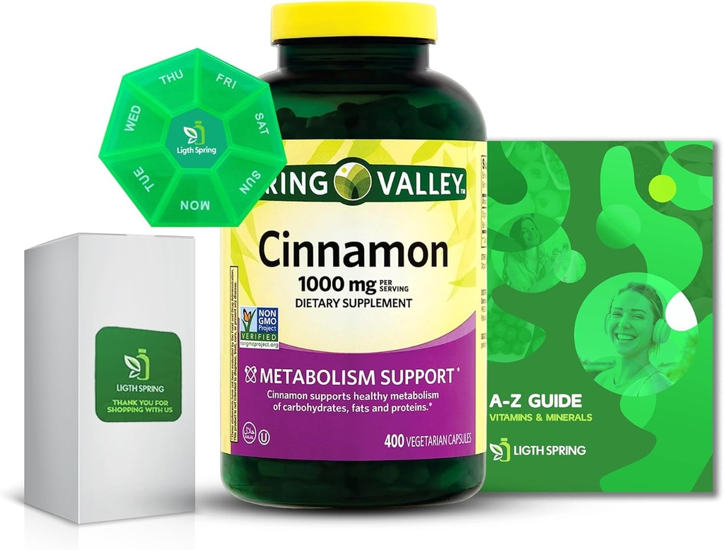 Kanel 1000mg Kosttilskud kapsler, 400 Tæl med Bundle Eksklusiv Bedre Ligth & Spring Guide