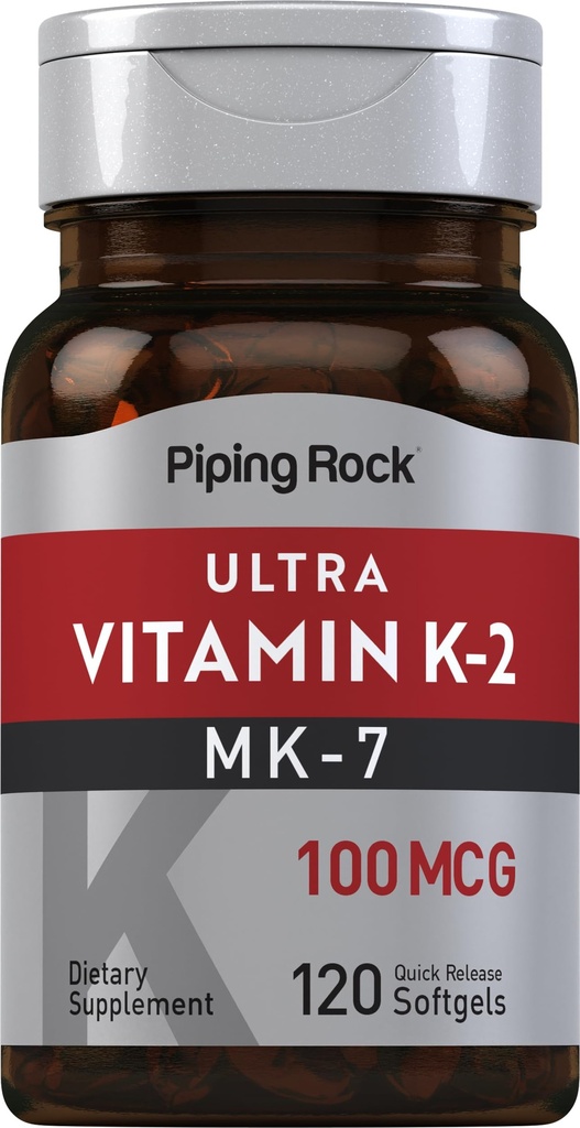 Piping Rock Vitamin K2 MK7 ttesmå 124; 100 mcg ttesmå 124; 120 Softgels ttesmå 124; Non- GMO, Gluten Free Supplement