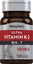 Piping Rock Vitamin K2 MK7 ttesmå 124; 100 mcg ttesmå 124; 120 Softgels ttesmå 124; Non- GMO, Gluten Free Supplement