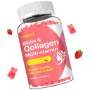 Collagen Gummier for kvinder Mænd, Kvinder Over 50, Collagen Peptider Protein Type I, II, III, V, X med Biotin Keratin Vitamin C A D E B12 K2 for hud hårnegle Immunitet Energi 60 Jordbær Flager Gummier
