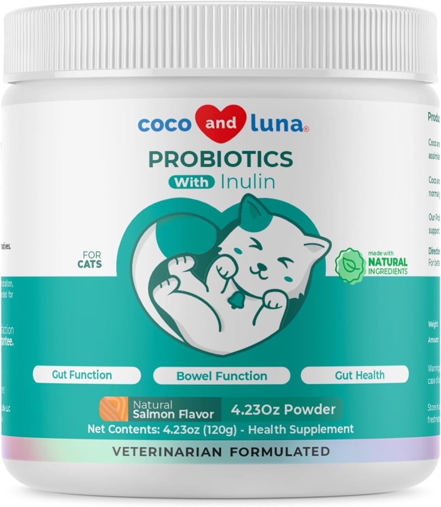 Probiotika til katte - 4.23oz / 120g pulver - Kat Probiotika og fordøjelsesenzymer, Probiotika pulver, fremmer sund mave og fordøjelse