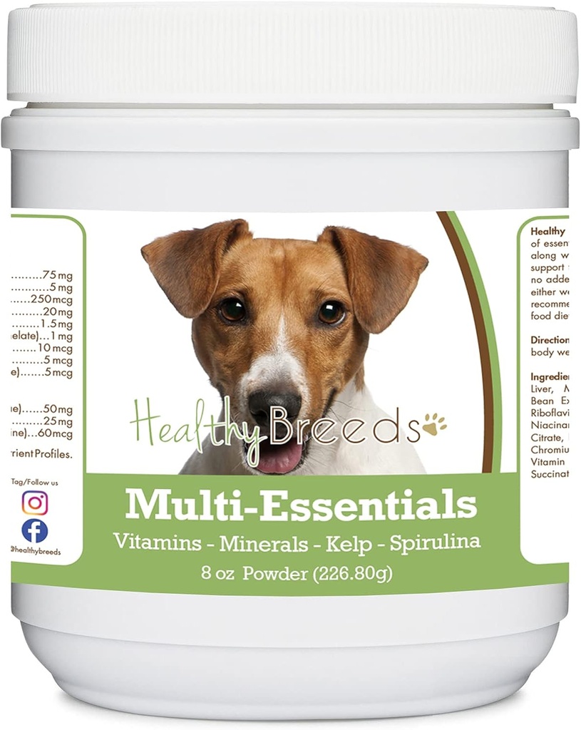 Sunde racer Jack Russell Terrier Multi- Essentials Powder til hunde - en ideel supplement af vitaminer, mineraler & antioxidanter til din hund - 8 oz