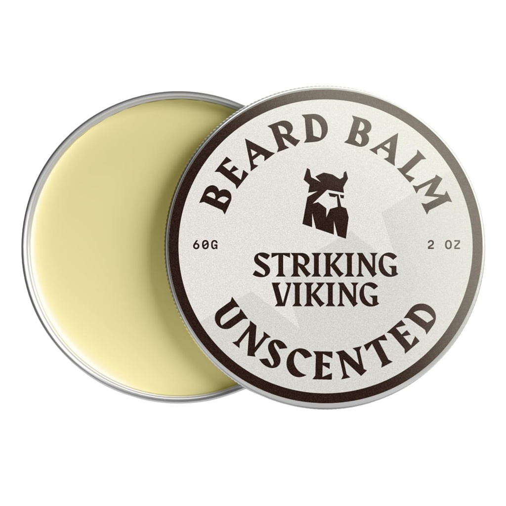 Striking Viking Beard Balm for Mænd - Leave in Beard Conditioner - Styling Balm Lavet med naturligt afledte Beard Butter, Argan & Jojoba Oliils (2 Ounce (Pack of 1), Uduftende)