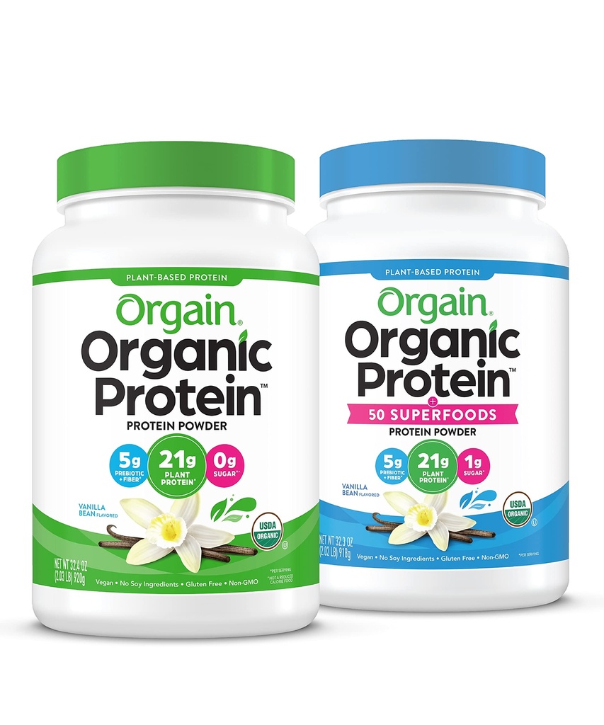Orgain Organic Vegan & Organic Protein + Superfoods Powders, Vanilla Bean Flavors - Plantebaseret Protein, Gluten Free