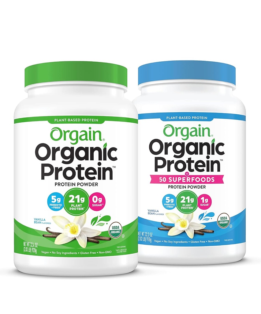 Orgain Organic Vegan & Organic Protein + Superfoods Powders, Vanilla Bean Flavors - Plantebaseret Protein, Gluten Free