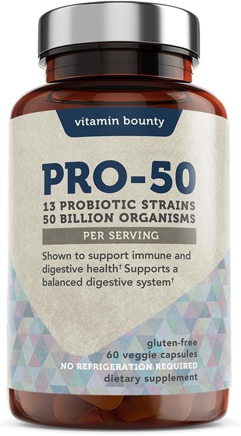 Vitamin Bounty Pro- 50 Probiotika 50 Millioner CFU for kvinder og mænd - 13 Multi Strain Probiotic + Prebiotic - fordøjelsestilskud til Gut Health Support - Forsinket frigivelse kapsler til mænd og kvinder