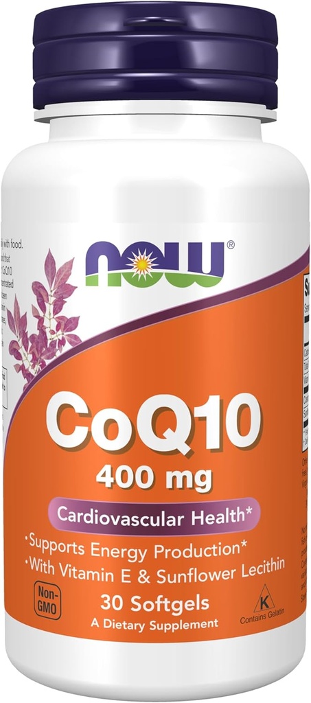 Now Foods Supplements, CoQ10 400 mg, Pharmaceutical Grade, All- Trans Form produceret af Fermentation, 30 Softgels
