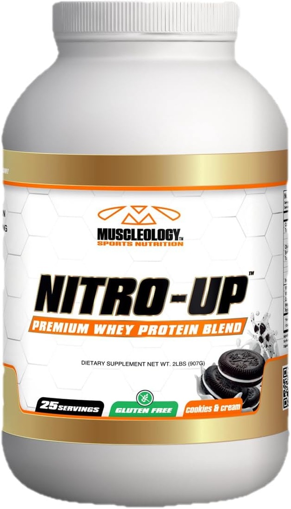 MUSCLEOLOGY Nitro- Up Hydrolyzed Whey Isolate Protein, Cookies & Cream, 2 Pund