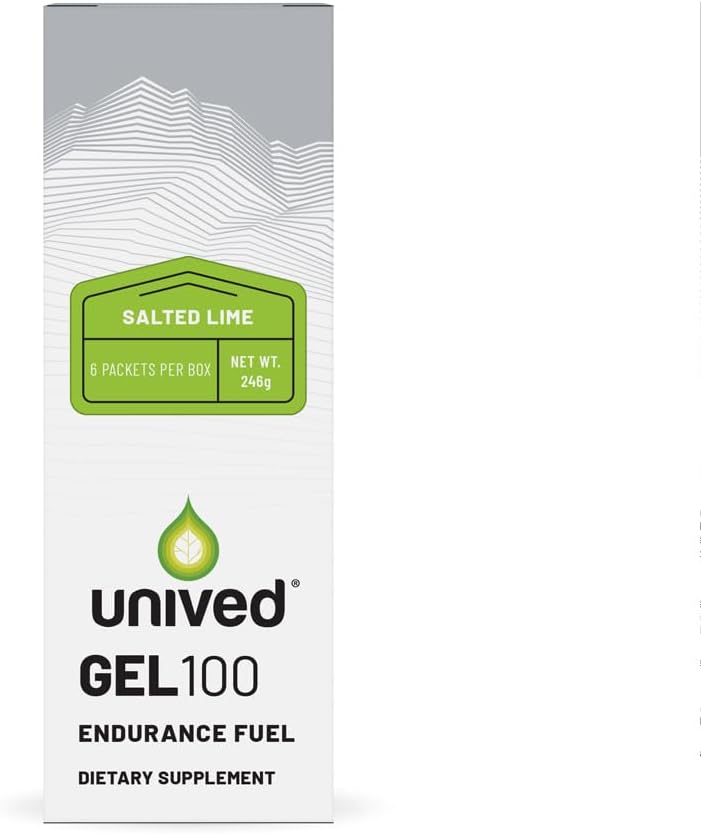 Unived Gel 100 - Vegansk Energy Gel til Endurance Atleter Runners & Cyclister - 100kcal - Saltet Lime - Pakke af 6
