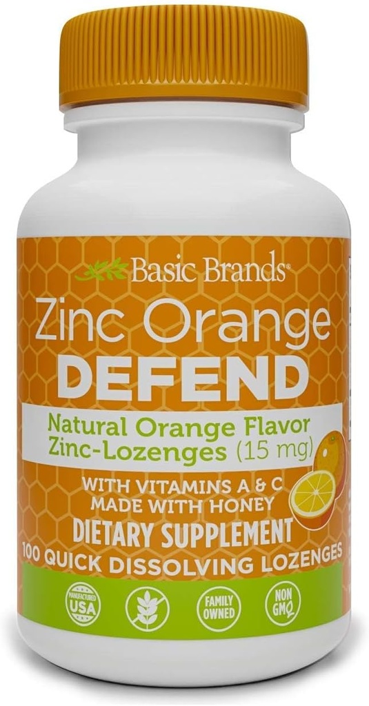 Basic Brands Zink Lozenges, 100 Greve, Orange