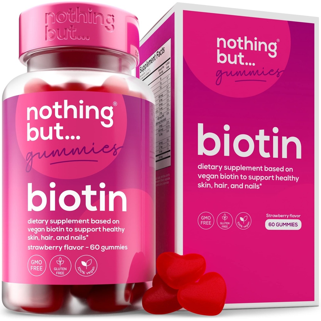 Biotin gummies for hårvækst 5100 mcg - hår, hud og negle Vitaminer for mænd og kvinder - med folinsyre, vitaminer A, C, E & D og ekstra styrke til hurtigere hår og negle vækst, 60 gummies