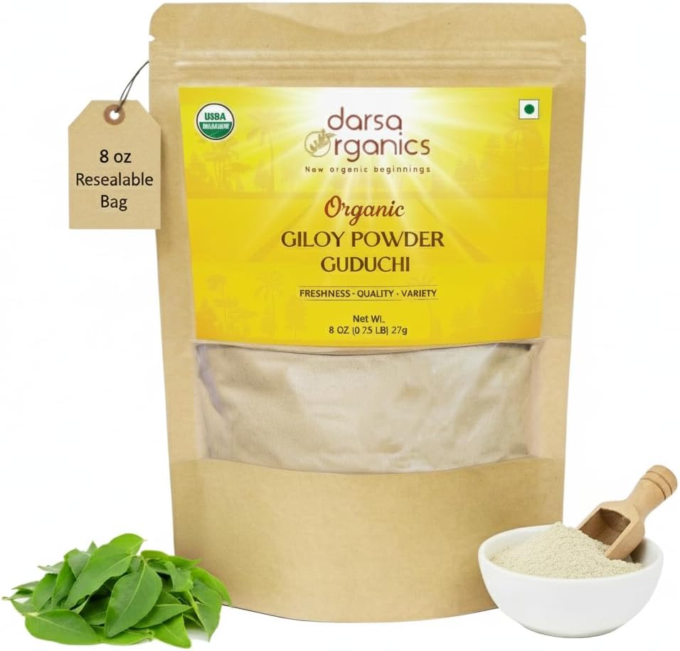 Giloy Powder 8 oz - Premium USDA Organic Guduchi Powder (Tinospora Cordifolia), Ayurvedic Herb for Immunity & Wellness, Herbal Tea & Opskrifter, Non- GMO, Kosher, Vegan, Resealable Pouch