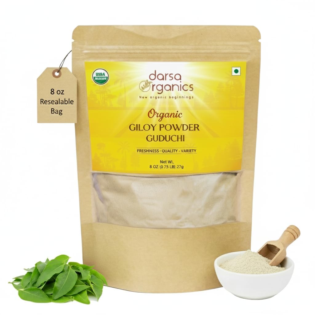 Giloy Powder 8 oz - Premium USDA Organic Guduchi Powder (Tinospora Cordifolia), Ayurvedic Herb for Immunity & Wellness, Herbal Tea & Opskrifter, Non- GMO, Kosher, Vegan, Resealable Pouch