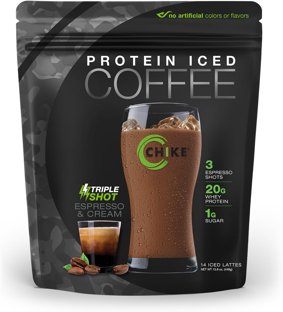 CHIKE Triple Shot Espresso & Cream Protein Iced Coffee, 20 G Protein, 3 Shots Espresso, 1 G Sukker, Keto Friendly og Gluten Free, 14 Servere (15.8 Ounce)...