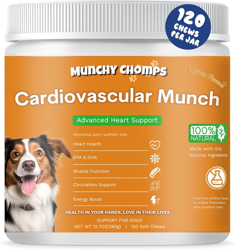 Kardiovaskulær for hunde - Advanced Heart Support med AlaskOmega, CoQ10 & Taurine - fremmer sund cirkulation og energi boost (kylling)
