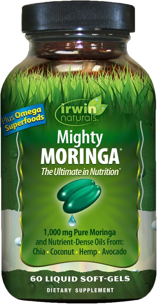 Irwin Naturals Mighty Moringa - 60 Softgels - 1,000 mg Pure Moringa and Nutrient-Dense Oils from Chia, Coconut, Hemp, Avocado
