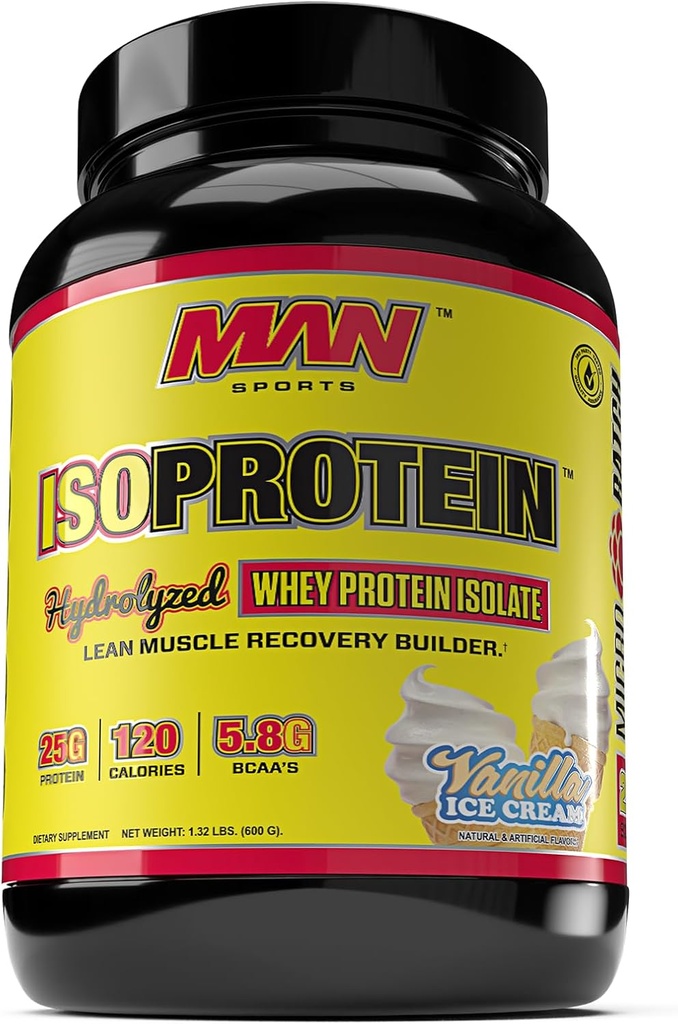 Mand Sports ISO- Protein Hydrolyzed 100% Pure Whey Protein Isolate Powder, Vanilla Ice Cream, 1,32 Pounds (20 dages forsyning)