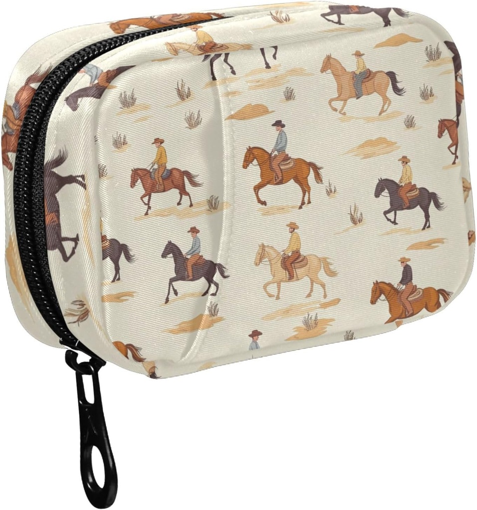 Fustylead Cartoon Cowboy Riding Horse og Cactus Pill Organizer til purse, Ugentlig Portable Pill Box med lynlås til opbevaring Vitamin Fish Olies Medicin Kosttilskud