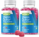 VITEEY Vitamin D3 Gummier for voksne & Teens - 10.000 IE, 250 mcg, Maksimal styrke - Joint & Muscle Health, immunboost - Chewable D-vitamin Gummies - Vegetar, Gelatine Free - Tasty Berry Flavored