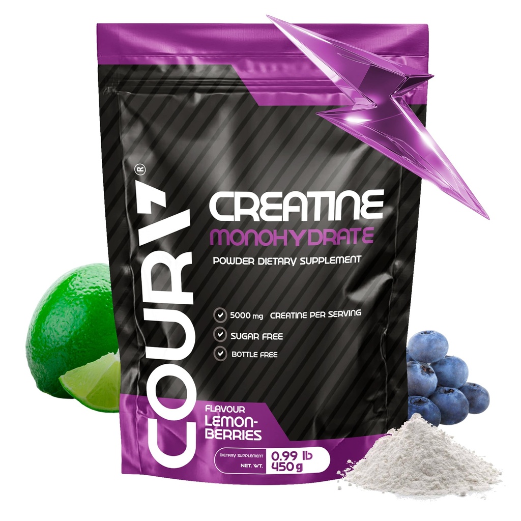 COURA Creatinine monohydrat Lemon- Berries Flavor - 450g - Sport supplement - Styrke og udholdenhed - Ideel til intens træning - Gluten Free - Flaske fri